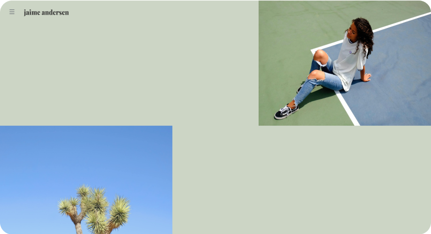 Collage: woman sitting on tennis court, Joshua tree against blue sky