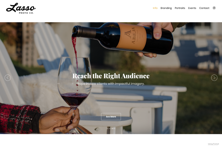 Website banner: Red wine being poured into a glass; text overlay: Reach the Right Audience